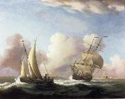 Monamy, Peter A Small Sailing boat and a merchantman at sea in a rising Wind china oil painting reproduction